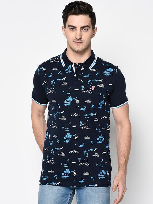 navy blue printed polo t-shirt - 17453502 - Very Small Image - 1