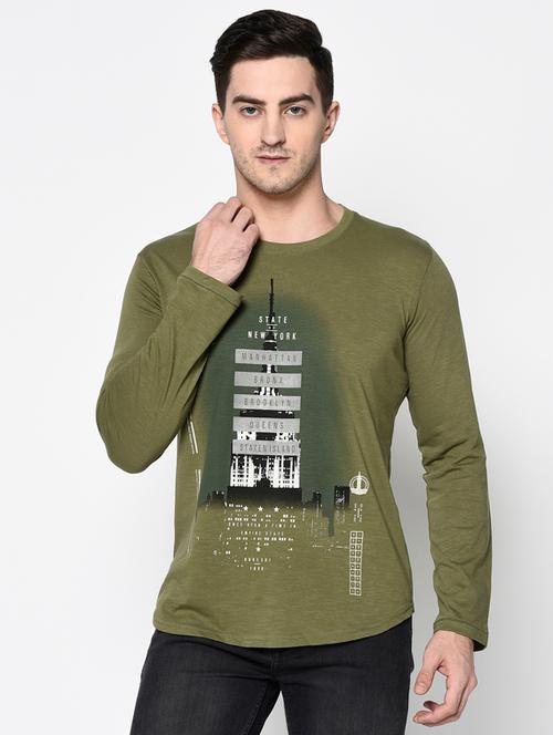 olive green printed t-shirt - 17453540 - Very Small Image - 1