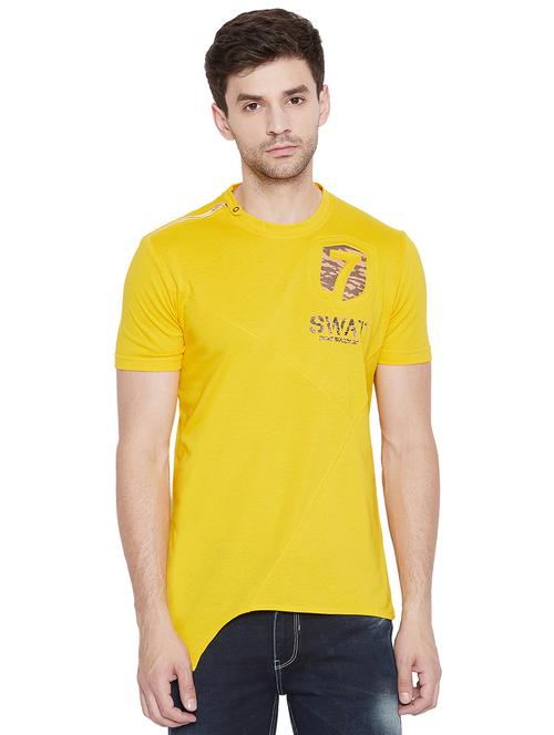 yellow chest print asymmetric t-shirt - 17453562 - Very Small Image - 1