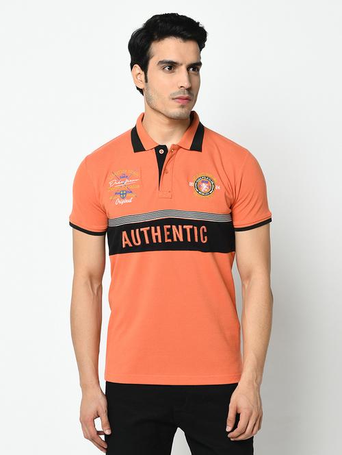 orange printed polo t-shirt - 17453570 - Very Small Image - 1