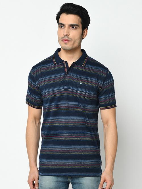 navy blue striped polo t-shirt - 17453669 - Very Small Image - 1