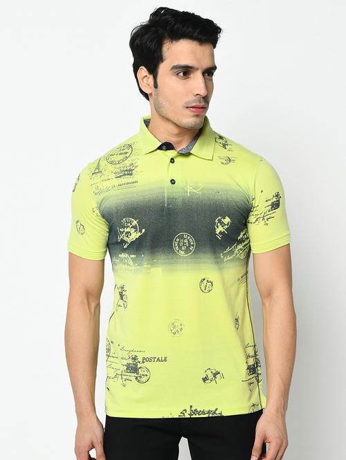 green printed collared t-shirt - 17453711 - Very Small Image - 1