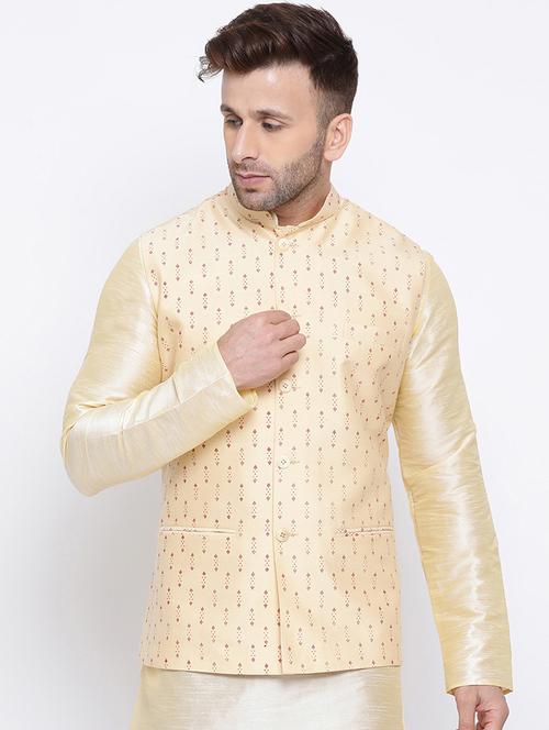 yellow printed nehru jacket - 17454141 - Very Small Image - 1