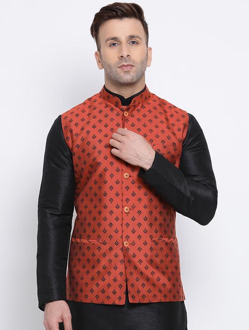 red printed nehru jacket - 17454144 - Very Small Image - 1