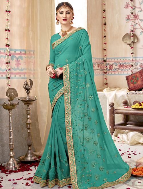 lace detail embroidered saree with blouse - 17454226 - Very Small Image - 1