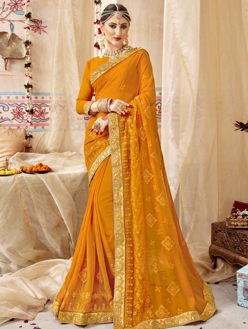 lace detail embroidered saree with blouse - 17454227 - Very Small Image - 1