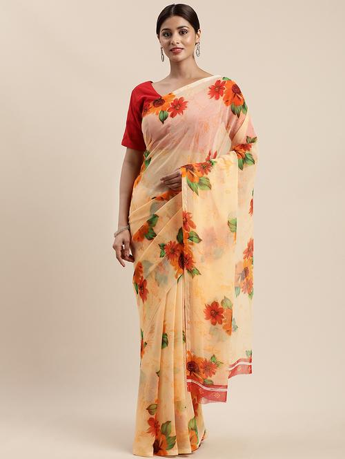 floral printed saree with blouse - 17454237 - Very Small Image - 1