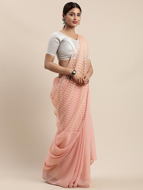 striped ruffled saree with blouse - 17454270 - Very Small Image - 1