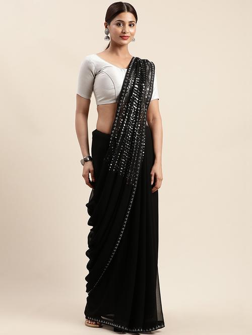plain embellished saree with blouse - 17454276 - Very Small Image - 1