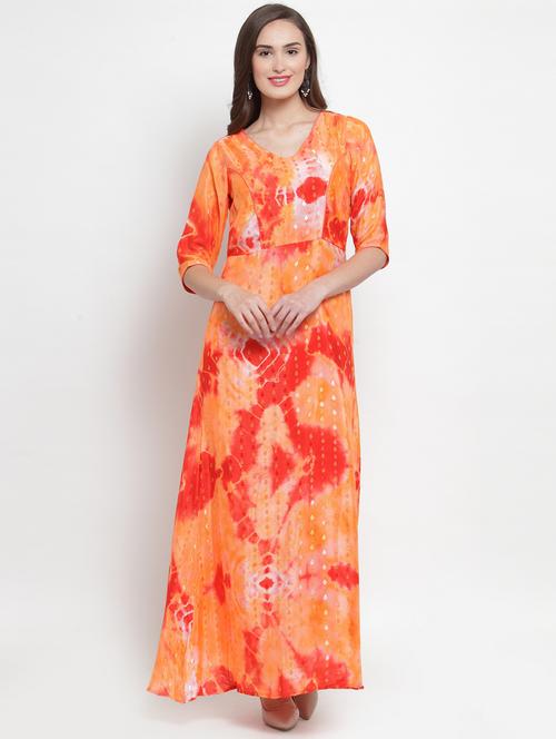 v-neck tie & dye a-line dress - 17454543 - Very Small Image - 1