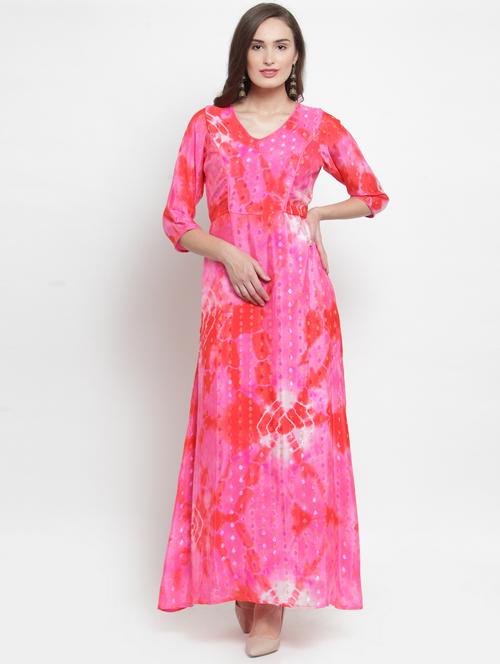 v-neck tie & dye a-line dress - 17454544 - Very Small Image - 1