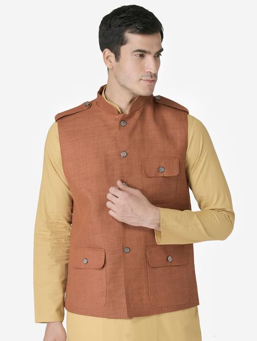 rust solid nehru jacket - 17454603 - Very Small Image - 1