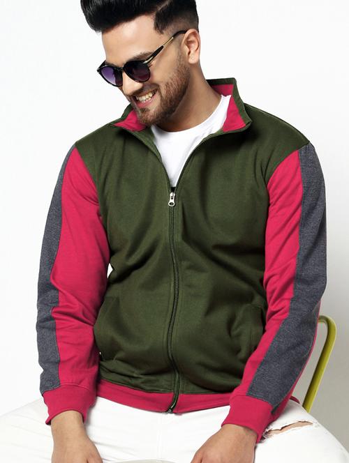 olive green color block sweatshirt - 17454684 - Very Small Image - 1