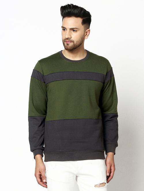 olive green color block cut & see fleece sweatshirt - 17454688 - Very Small Image - 1