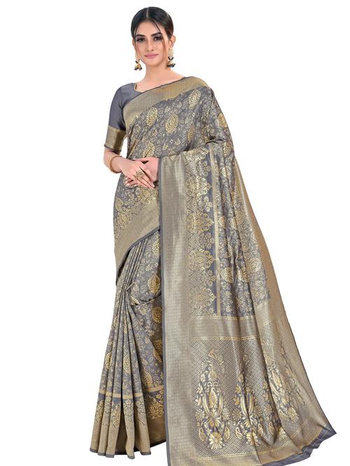 floral banarasi saree with blouse - 17456086 - Very Small Image - 1