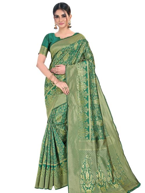 floral banarasi saree with blouse - 17456087 - Very Small Image - 1