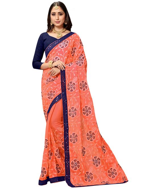tonal embroidered saree with blouse - 17456266 - Very Small Image - 1
