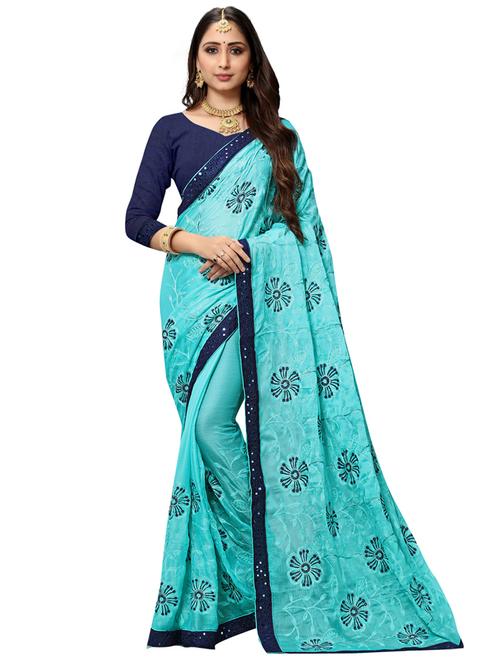 floral embroidered saree with blouse - 17456694 - Very Small Image - 1
