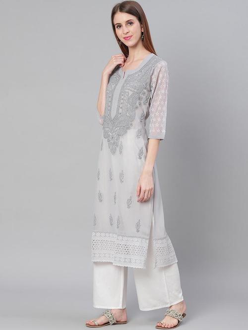 chikankari straight kurta - 17457202 - Very Small Image - 1