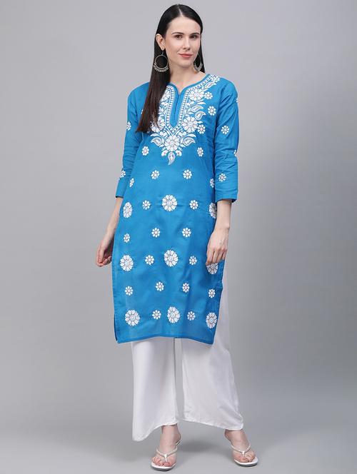 chikankari straight kurta - 17457240 - Very Small Image - 1