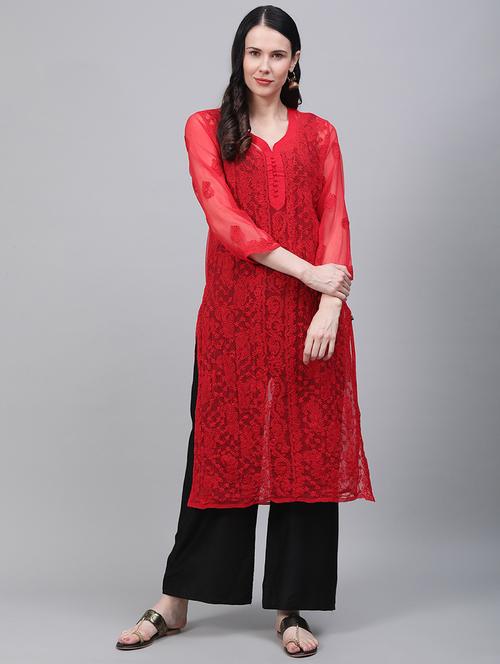 chikankari straight kurta - 17457253 - Very Small Image - 1