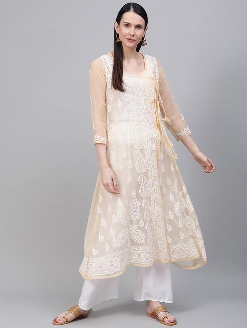 chikankari angrakha kurta - 17457255 - Very Small Image - 1