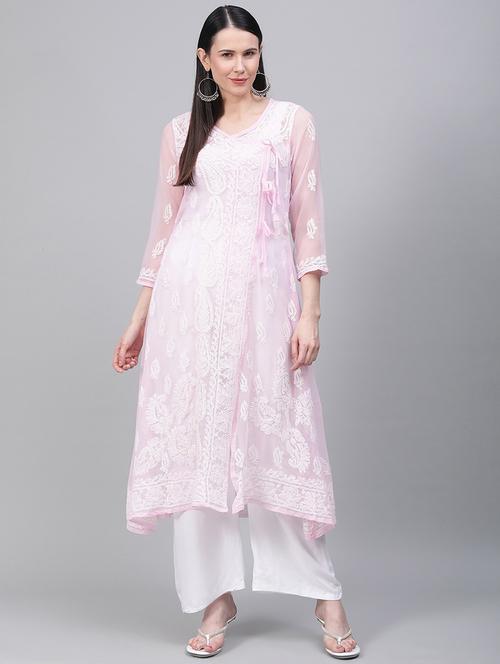 chikankari angrakha kurta - 17457259 - Very Small Image - 1