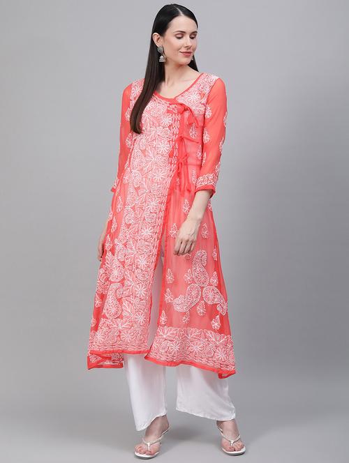 chikankari angrakha kurta - 17457260 - Very Small Image - 1