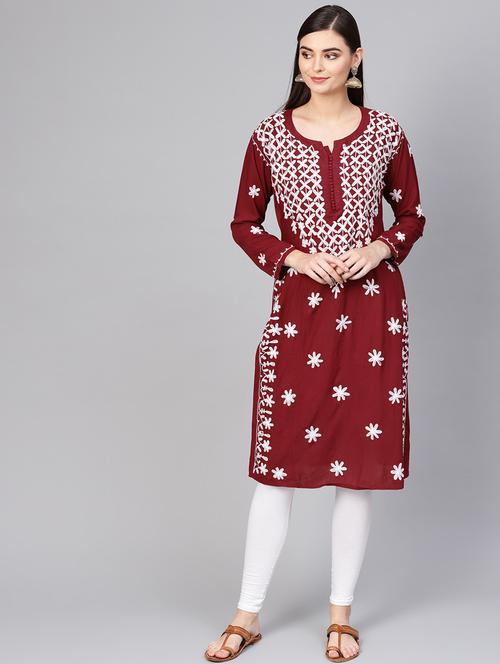 maroon cotton straight kurta - 17457306 - Very Small Image - 1