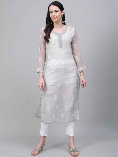 chikankari kurta pant set - 17457347 - Very Small Image - 1