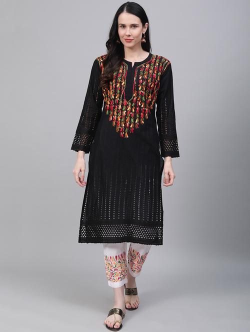 chikankari kurta pant set - 17457349 - Very Small Image - 1