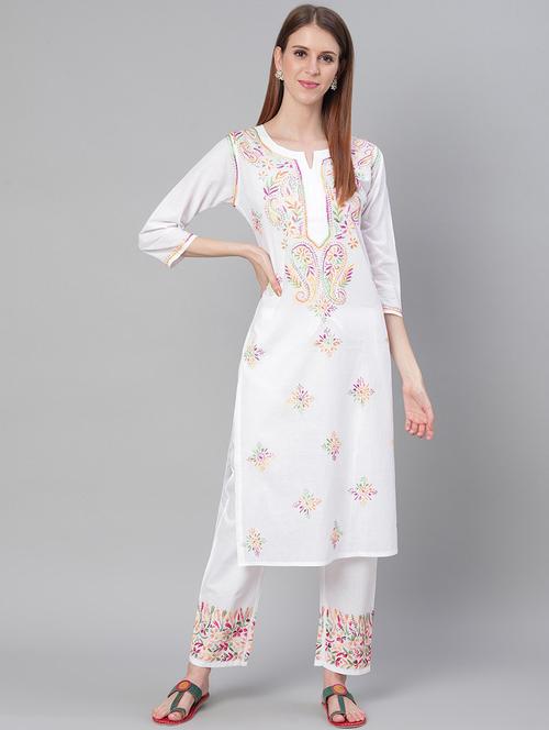 chikankari kurta pant set - 17457354 - Very Small Image - 1