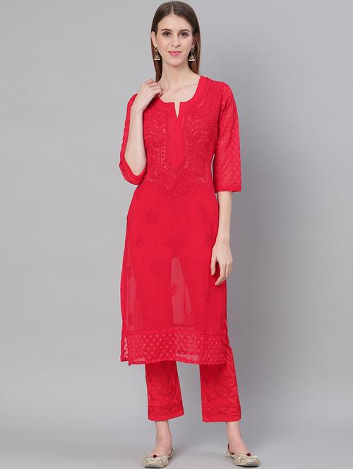 chikankari kurta pant set - 17457356 - Very Small Image - 1
