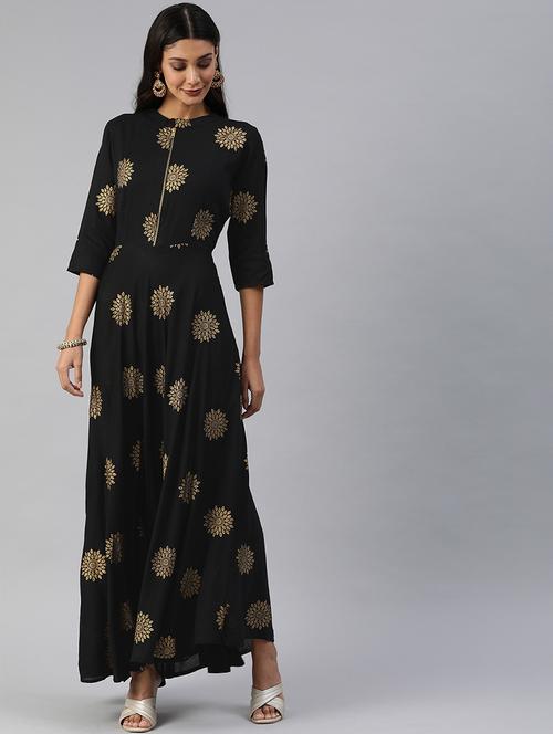 foil print fit & flare dress - 17457808 - Very Small Image - 1