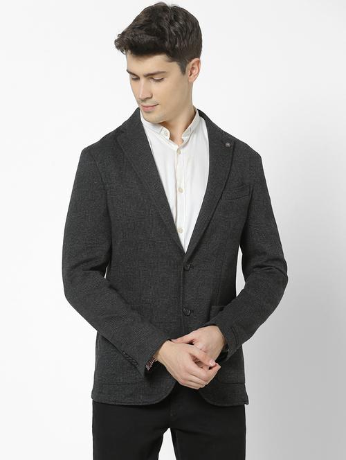 grey checkered single breasted casual blazer - 17457825 - Very Small Image - 1