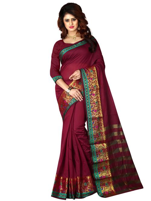 solid borederd woven saree with blouse - 17458769 - Very Small Image - 1