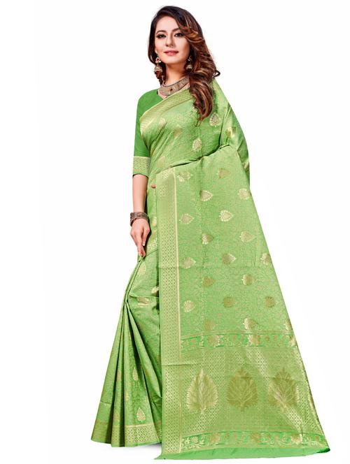 floral woven saree with blouse - 17458819 - Very Small Image - 1
