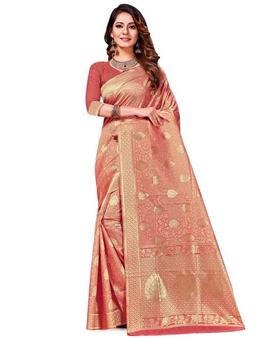 floral woven saree with blouse - 17458820 - Very Small Image - 1