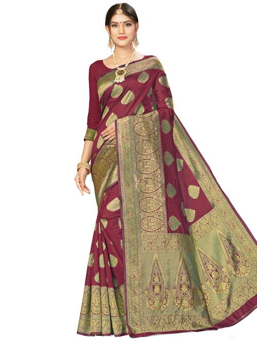 ethnic motifs woven saree with blouse - 17458857 - Very Small Image - 1
