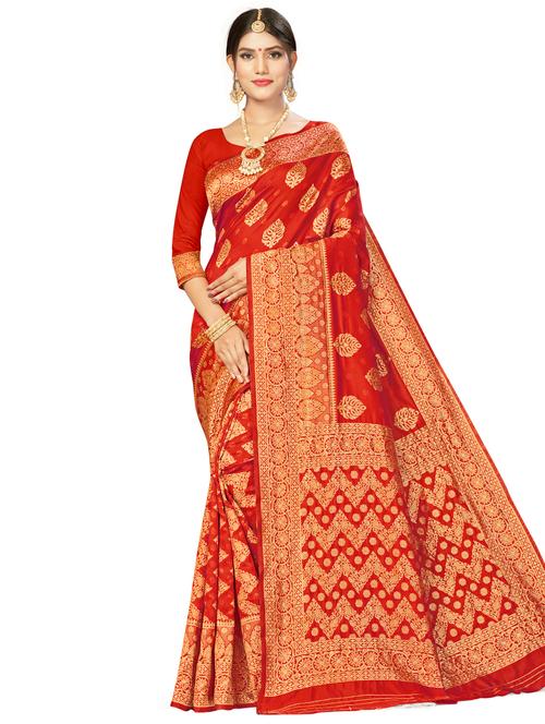 ethnic motifs woven saree with blouse - 17458860 - Very Small Image - 1