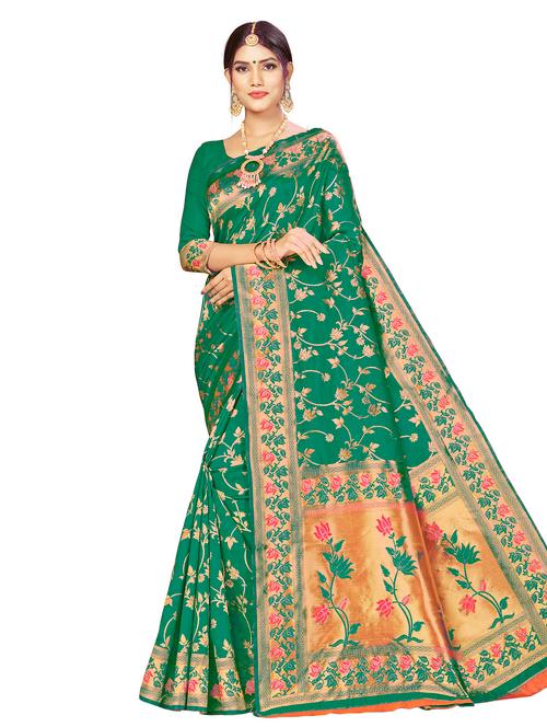 floral woven saree with blouse - 17458869 - Very Small Image - 1