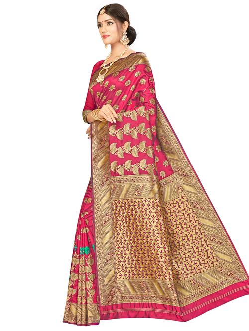 floral woven saree with blouse - 17458870 - Very Small Image - 1