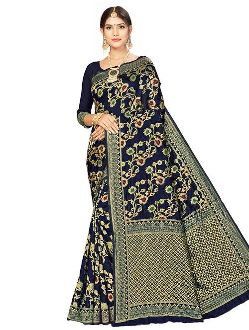 floral woven saree with blouse - 17458890 - Very Small Image - 1