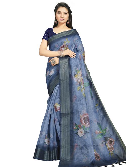 floral printed saree with blouse - 17458944 - Very Small Image - 1