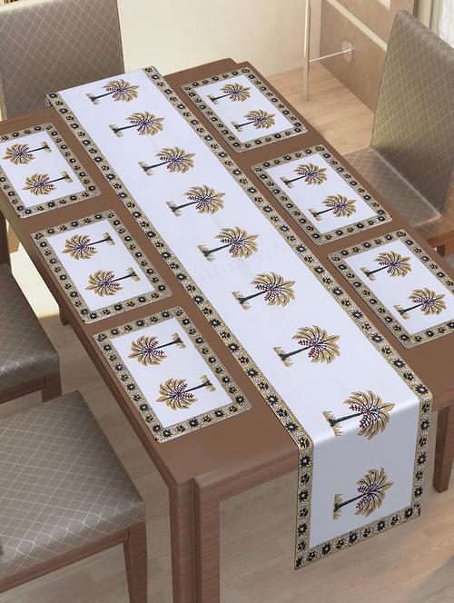 cotton jaipuri printed 6 table mat & 1 runner (set of 7 pcs) - 17458978 - Very Small Image - 1