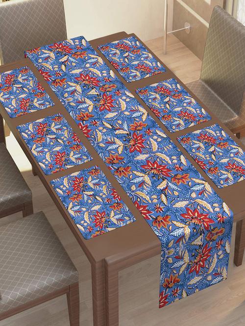 cotton jaipuri printed 6 table mat & 1 runner (set of 7 pcs) - 17458984 - Very Small Image - 1