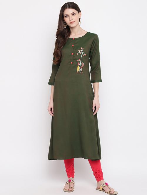 embroidered a-line kurta - 17459410 - Very Small Image - 1