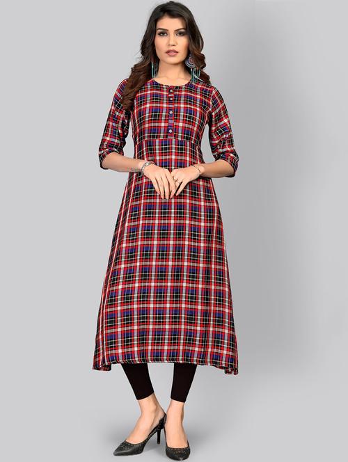 checkered a-line kurta - 17459413 - Very Small Image - 1