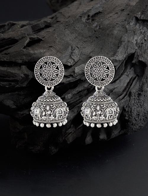 silver metal jhumka earring - 17459803 - Very Small Image - 1