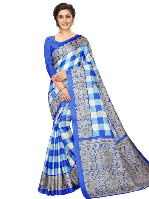 check printed saree with blouse - 17459831 - Very Small Image - 1
